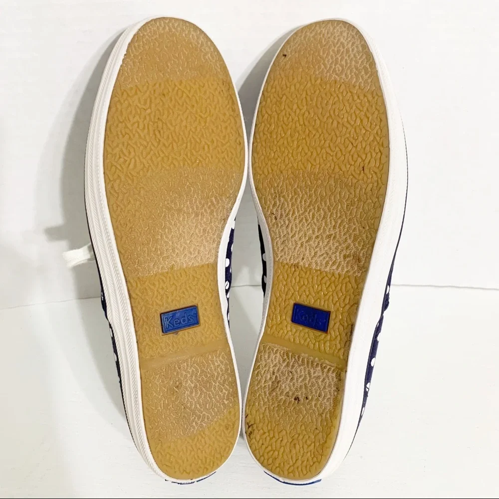 Keds Classic Champion Navy Blue and White Polka Dot Canvas Sneakers Tan Trims